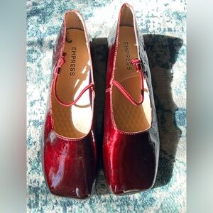 Empress Australia Red Glossy Flats with Strap and Square Toe